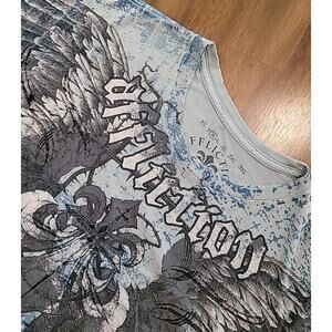 Affliction T Shirt Mens M Blue Green 2000s Y2K Wings Grunge VTG Thrashed